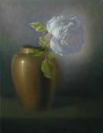 White Rose in Brass Vase by Rebecca Gray