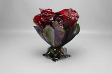 Red Floral Vase w/ Green Leaves by Jo Ann Syron